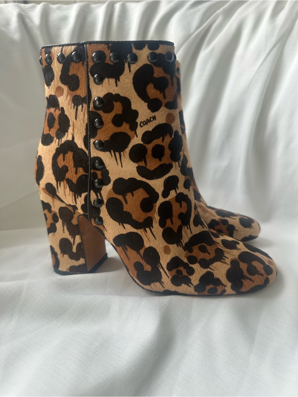 Coach Leopard-Print Ankle Boots in Brown and Black